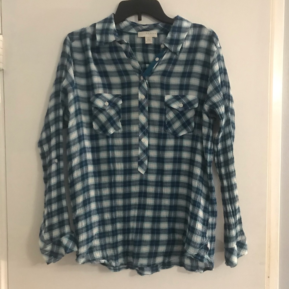 Kenar Plaid Long Sleeve Top